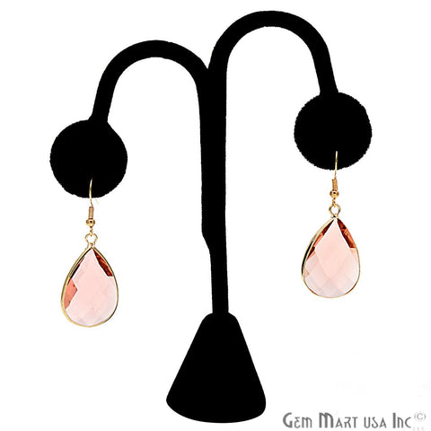 Hydro Morganite Pear Hook Earrings, Dangle Earrings, Gold Plated Hook Earrings, Gemstone Earrings (CHPR-11) - GemMartUSA