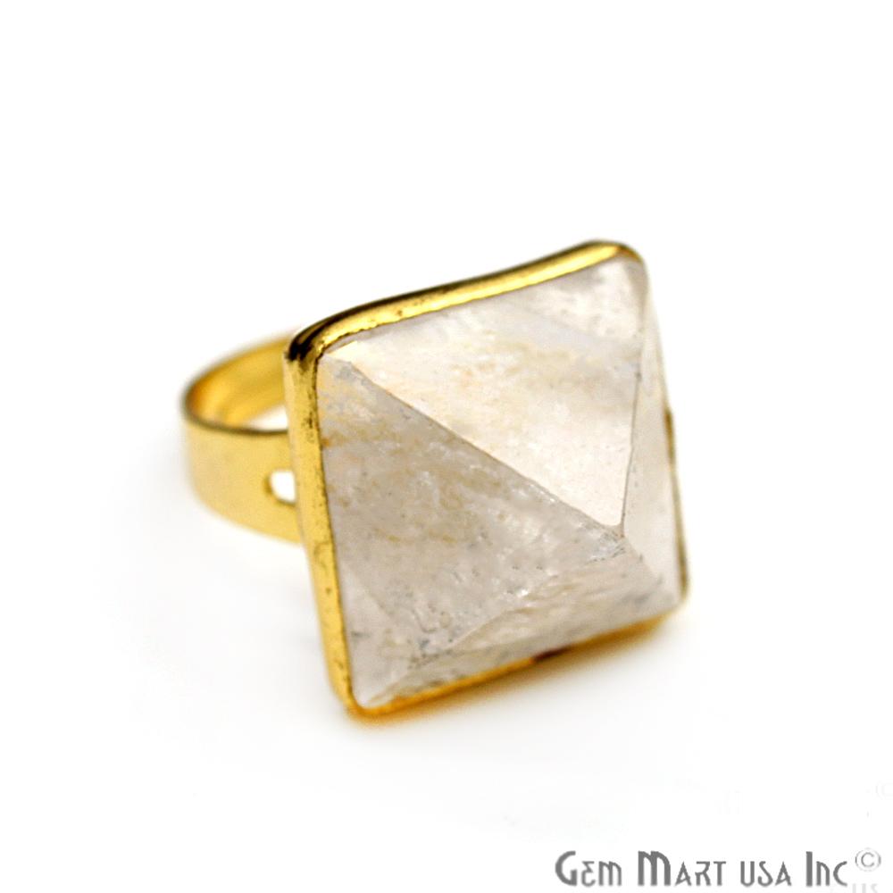 Gold Plated, Pyramid Shape, Adjustable Ring, Gemstone Healing Stackable Ring (CHPR-8) - GemMartUSA