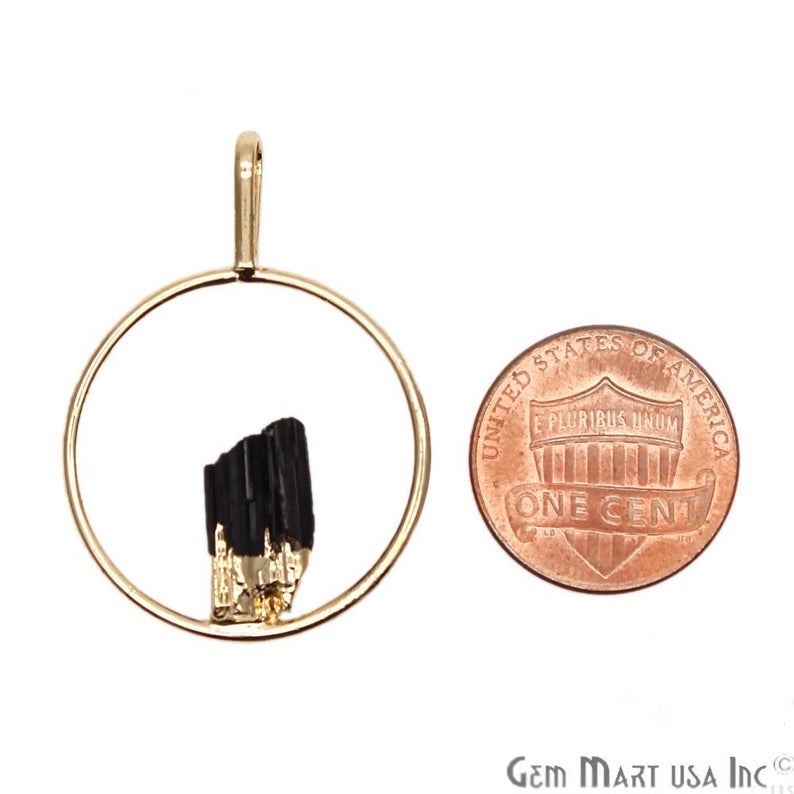 DIY Stalagmite Black Tourmaline Gold Electroplated Gemstone Pendant - GemMartUSA