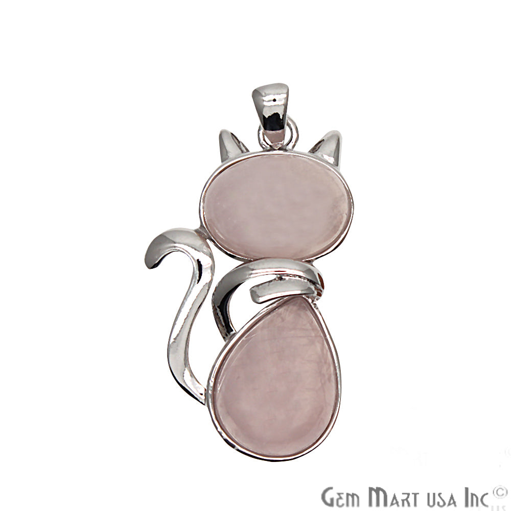 DIY Cat Shape Gemstone Silver Plated Necklace Pendant (Pick Your Gemstone) - GemMartUSA