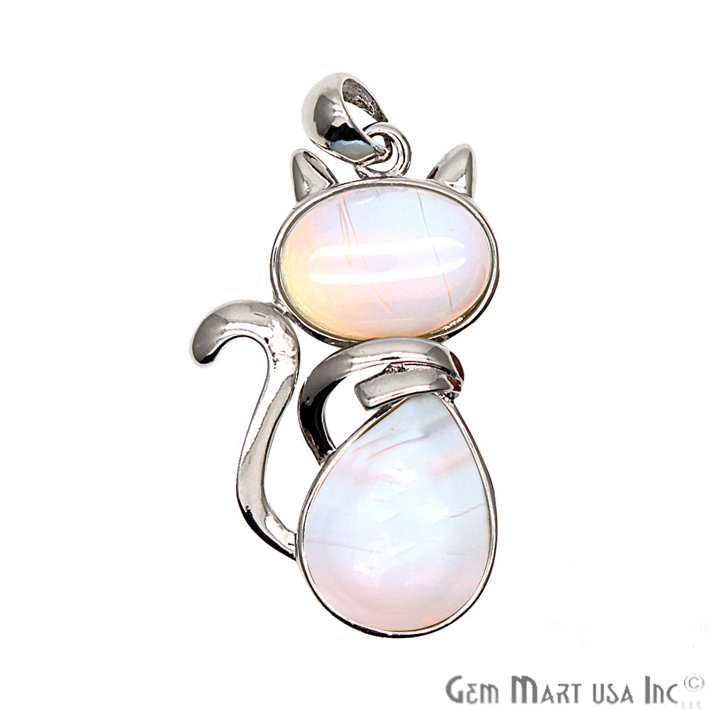 DIY Cat Shape Gemstone Silver Plated Necklace Pendant (Pick Your Gemstone) - GemMartUSA