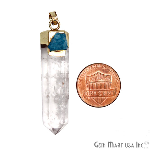 DIY, Crystal With Blue Pendant, Pendants for Necklaces, Gold Bail 21x50mm Gemstone Pendant (CHPR-50753) - GemMartUSA