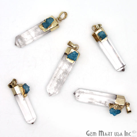 DIY, Crystal With Blue Pendant, Pendants for Necklaces, Gold Bail 21x50mm Gemstone Pendant (CHPR-50753) - GemMartUSA