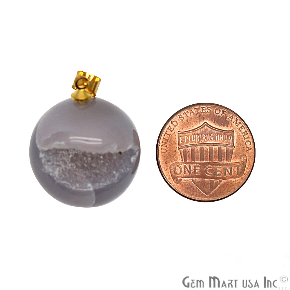 DIY 18mm Round Gray Agate Gemstone Gold Plated Necklaces Pendant (CHPR-50760) - GemMartUSA
