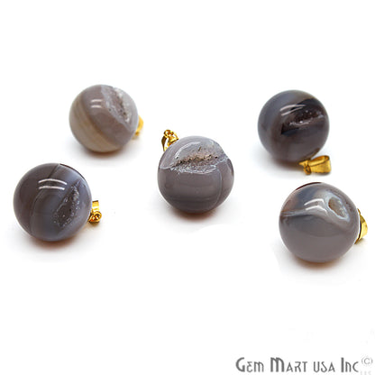 DIY 18mm Round Gray Agate Gemstone Gold Plated Necklaces Pendant (CHPR-50760) - GemMartUSA