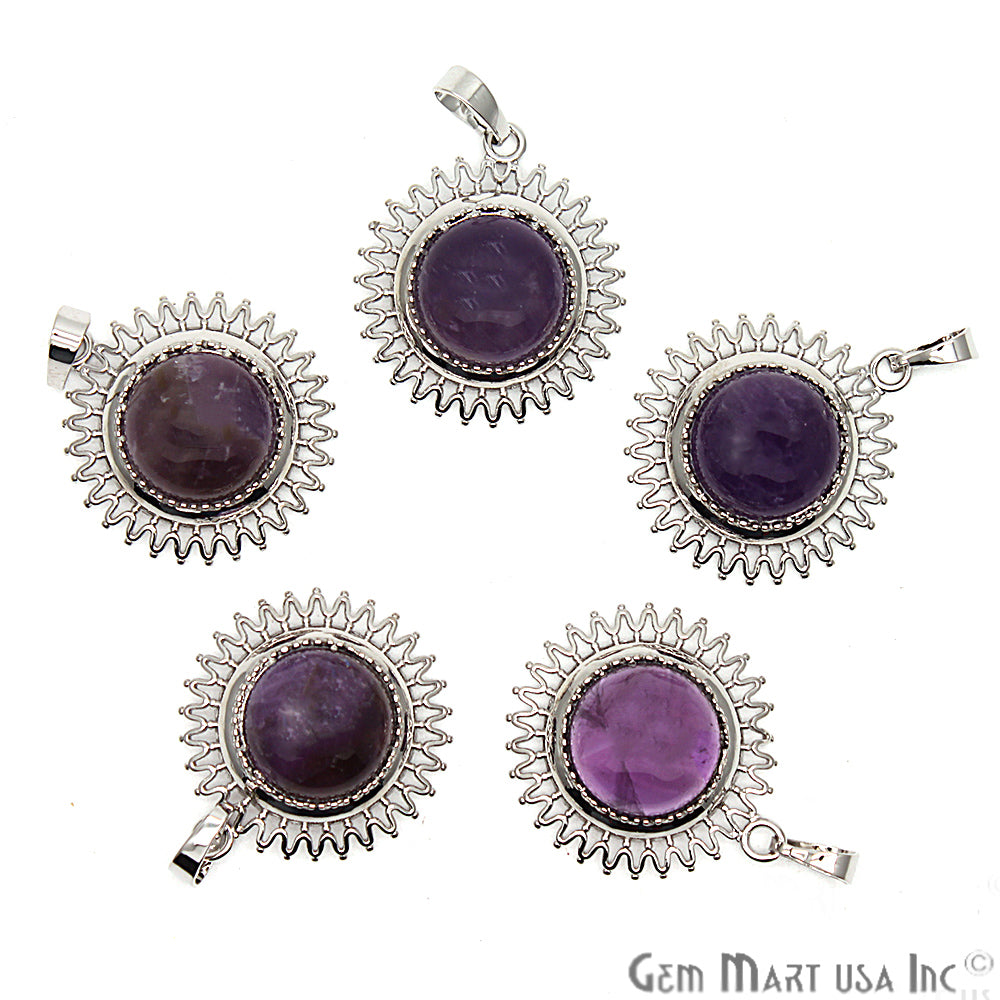 Gemstone Sun Shape Silver Plated Pendant 1pc (Pick Your Gemstone) - GemMartUSA