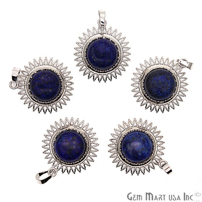 Gemstone Sun Shape Silver Plated Pendant 1pc (Pick Your Gemstone) - GemMartUSA