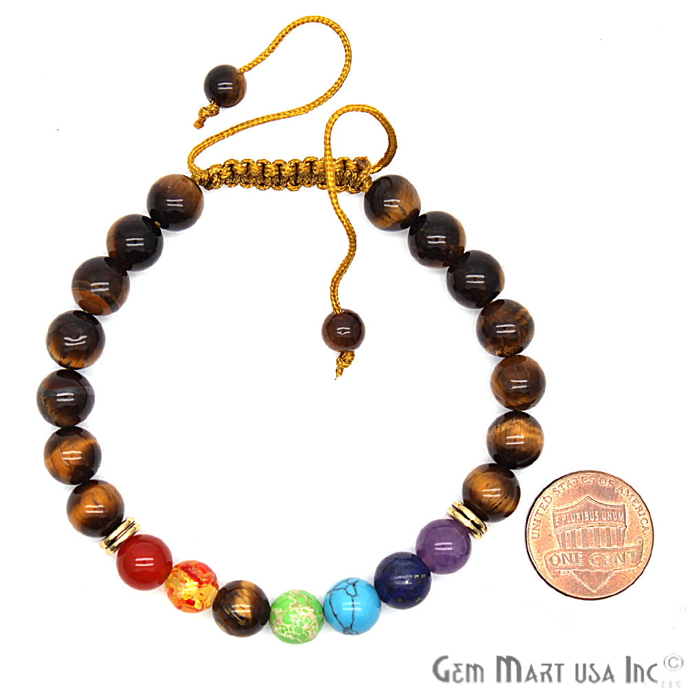 Tiger Eye Beads, Tiger Eye Bead Bracelet, Bead Bracelet, yoga bracelet, Reiki Jewelry, 7 Stones (CHPR-50831) - GemMartUSA