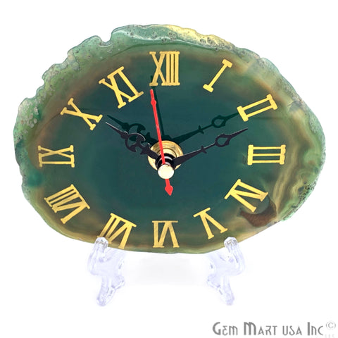 Agate Slice Clock With Golden Etchings, Home Decor (Pick Color) - GemMartUSA