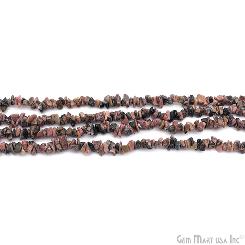 Rhodonite Chip Beads, 34 Inch, Natural Chip Strands, Drilled Strung Nugget Beads, 3-7mm, Polished, GemMartUSA (CHRN-70001)