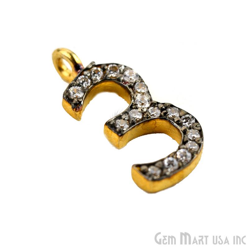 3' Numbering CZ Pave Gold Vermeil Charm for Bracelet & Pendants - GemMartUSA
