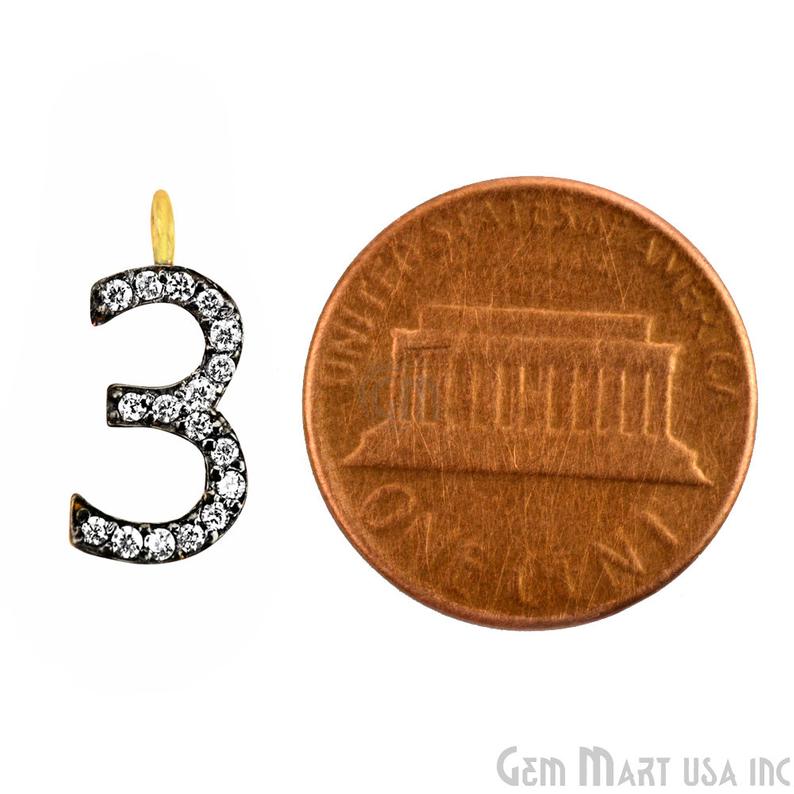 3' Numbering CZ Pave Gold Vermeil Charm for Bracelet & Pendants - GemMartUSA
