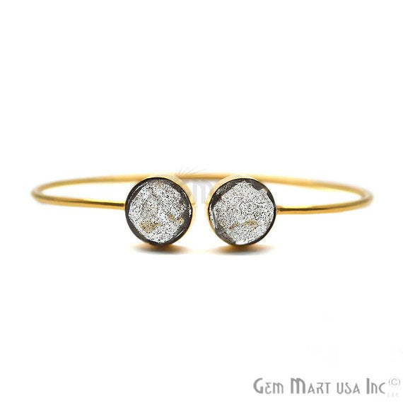 Double Gemstone 12mm Round Shape Gold Adjustable Bangle Bracelet (Choose Gemstone) - GemMartUSA