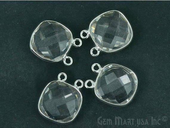 Cushion 14mm Cat Bail Gemstone Silver Bezel Connector