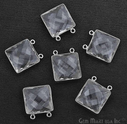 Square 16mm Silver Plated Cat Bails Gemstone Bezel Connector