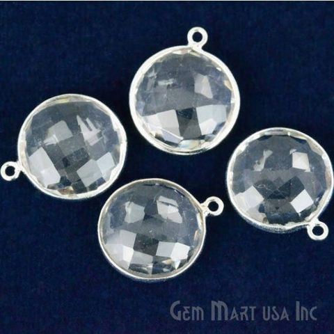 Round 16mm Single Bail Silver Bezel Gemstone Connector