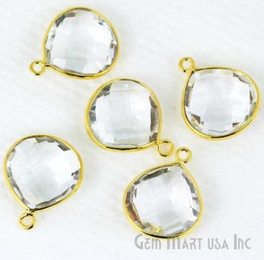 Heart 14mm Single Point Bail Gold Bezel Gemstone Connector