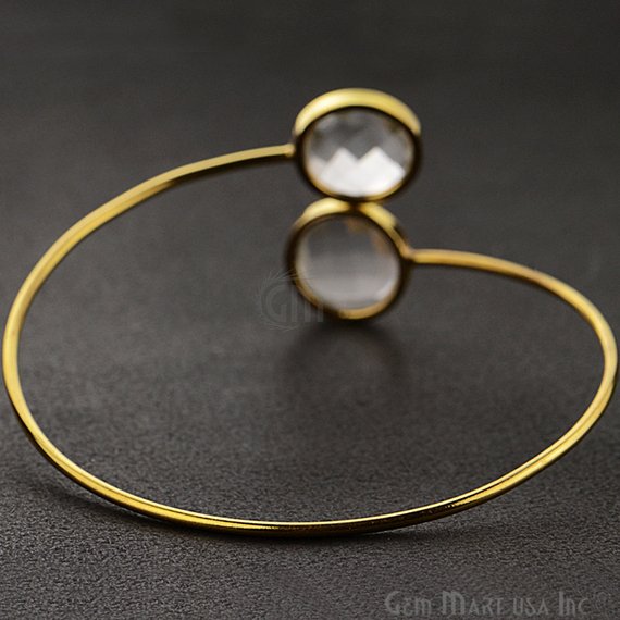 Round Shape Double Gemstone Adjustable Gold Plated Bangle Bracelet (Choose Gemstone) - GemMartUSA
