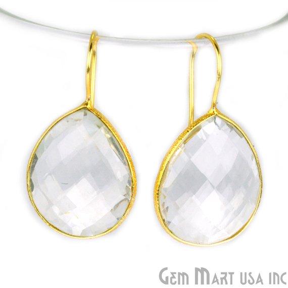 Gold Plated Pears Shape 21x26mm Gemstone Dangle Hook Earring Choose Your Style (90010-1) - GemMartUSA