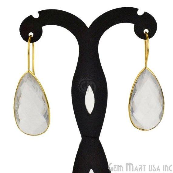 Gold Plated Pears Shape 30x16mm Gemstone Dangle Hook Earring Choose Your Style (90018-2) - GemMartUSA