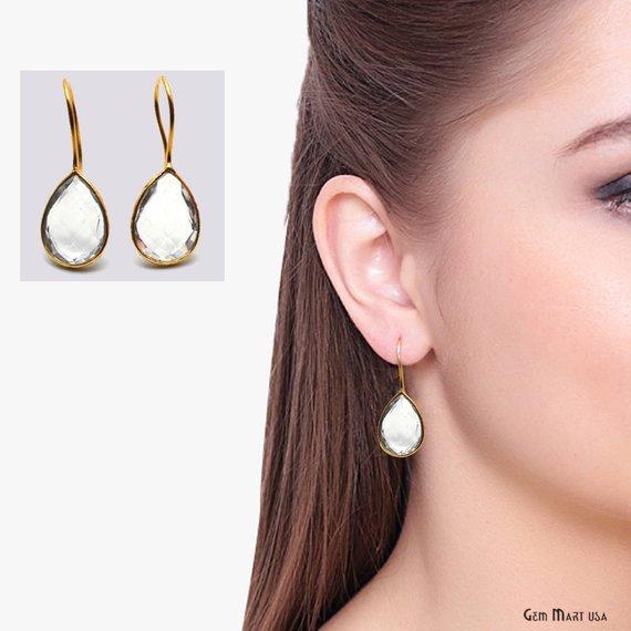 Pear 10x14mm Gemstone Gold Hook Earrings 1 Pair (Pick your Gemstone) - GemMartUSA
