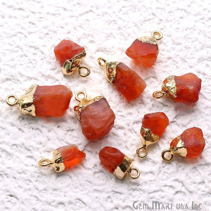 Rough Carnelian Gemstone 17x11mm Gold Edged Bracelets Charm Connectors - GemMartUSA