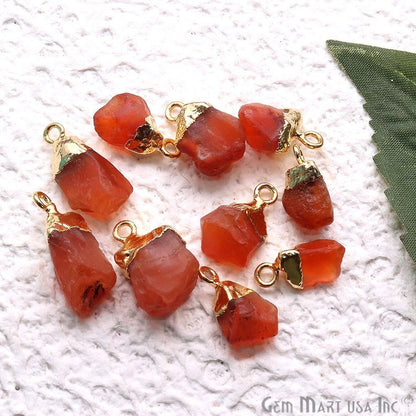 Rough Carnelian Gemstone 17x11mm Gold Edged Bracelets Charm Connectors - GemMartUSA