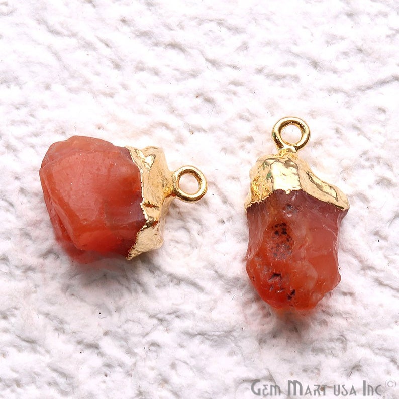 Rough Carnelian Gemstone 17x11mm Gold Edged Bracelets Charm Connectors - GemMartUSA