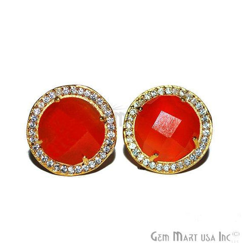 CZ Pave Round 10mm Gold Plated Gemstone Stud Earring Choose Your Gemstone (90037-1) - GemMartUSA