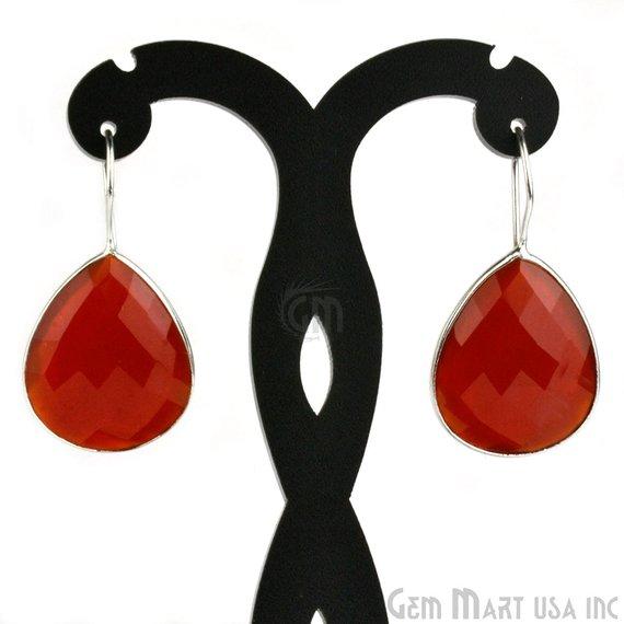 Pear Shape 21x26mm Silver Plated Gemstone Hook Earrings (Pick your Gemstone) (90011-1) - GemMartUSA