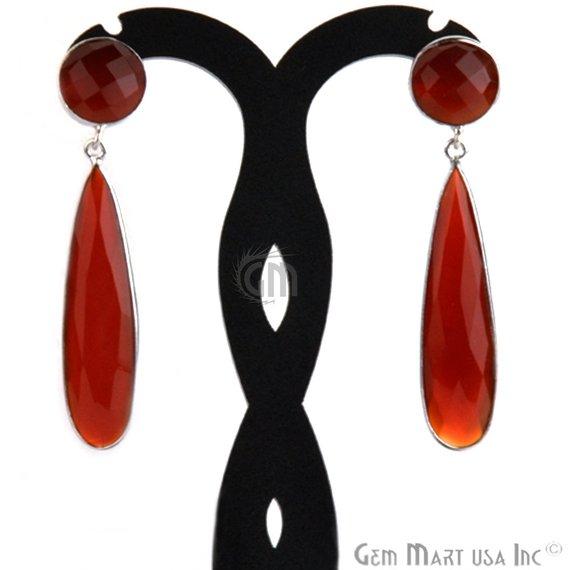Pear and Round Shape 43x28mm Silver Plated Gemstone Dangle Studs (Pick your Gemstone) (90012-1) - GemMartUSA