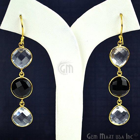 Gold Plated Round & Pears Shape 65x12mm Gemstone Dangle Hook Earring Choose Your Style (90093) - GemMartUSA