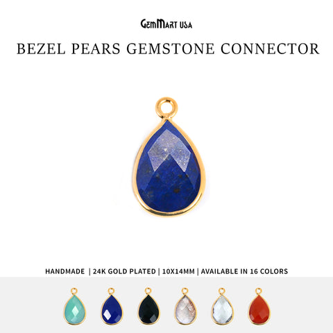 Pear 10x14mm Single Bail Gold Bezel Gemstone Connector