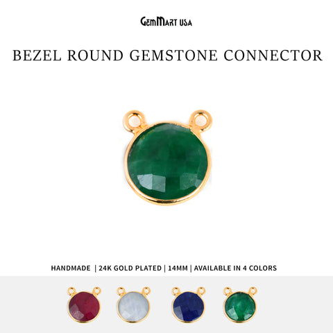 Round 14mm Cat Bail Gold Bezel Gemstone Connector