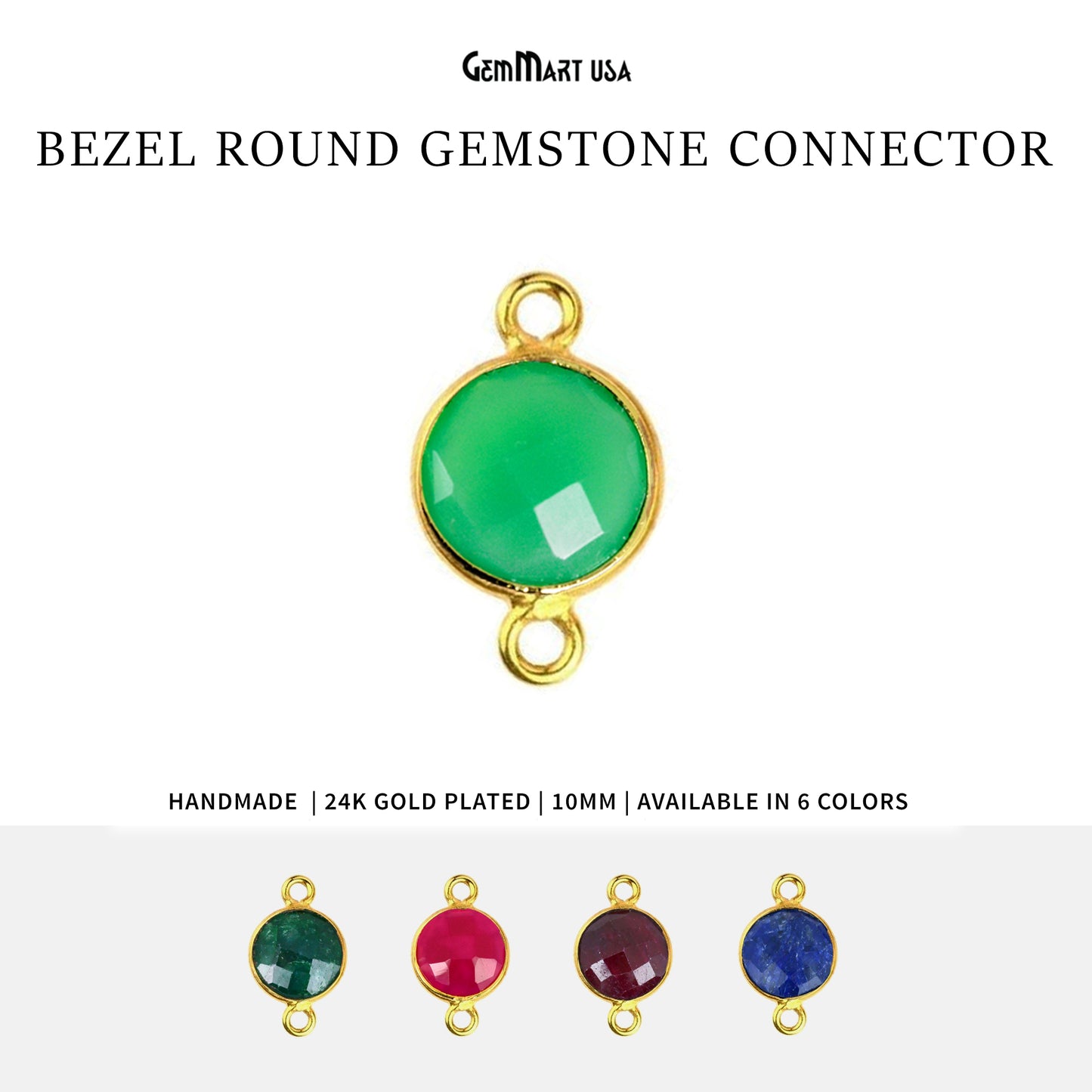 Round 10mm Double Bail Gold Bezel Gemstone Connectors