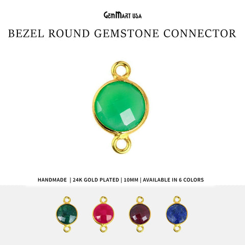 Round 10mm Double Bail Gold Bezel Gemstone Connectors