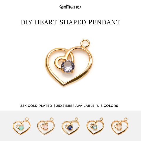 Heart Shape 25x21mm Gold Plated Prong Setting Gemstone Connector