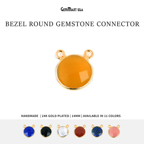 Round 14mm Cat Bail Gold Bezel Gemstone Connector
