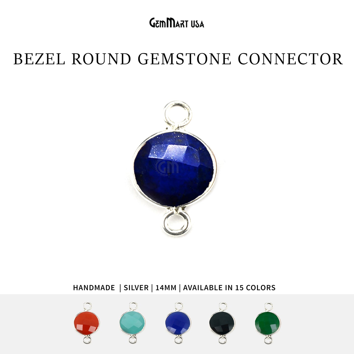 Round 14mm Double Bail Silver Bezel Gemstone Connector