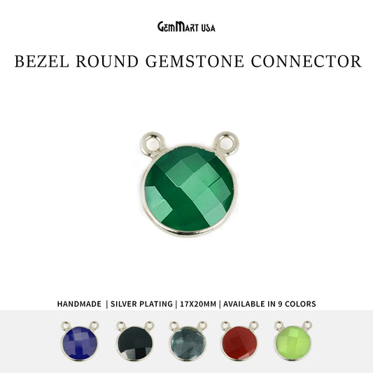 Round 16mm Cat Bail Silver Bezel Gemstone Connector