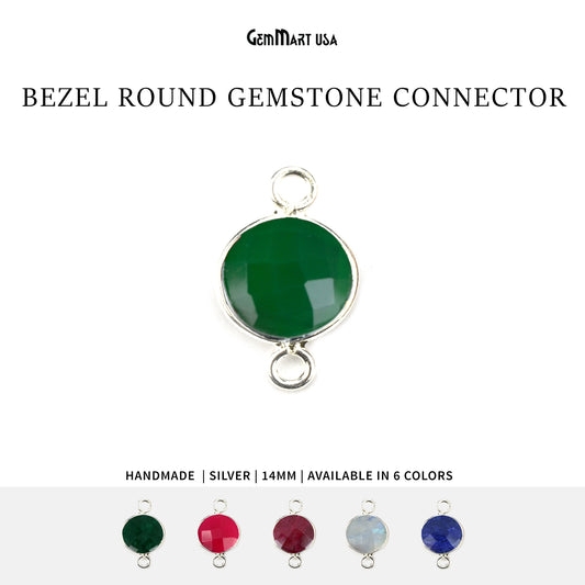 Round 14mm Double Bail Silver Bezel Gemstone Connector