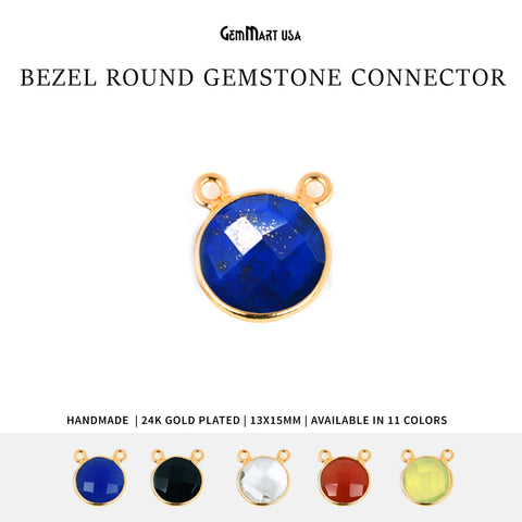 Round 12mm Cat Bail Gold Bezel Gemstone Connector