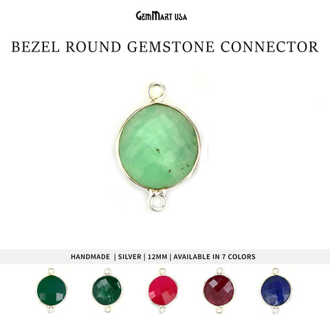 Round 12mm Double Bail Silver Plated Gemstone Bezel Connector