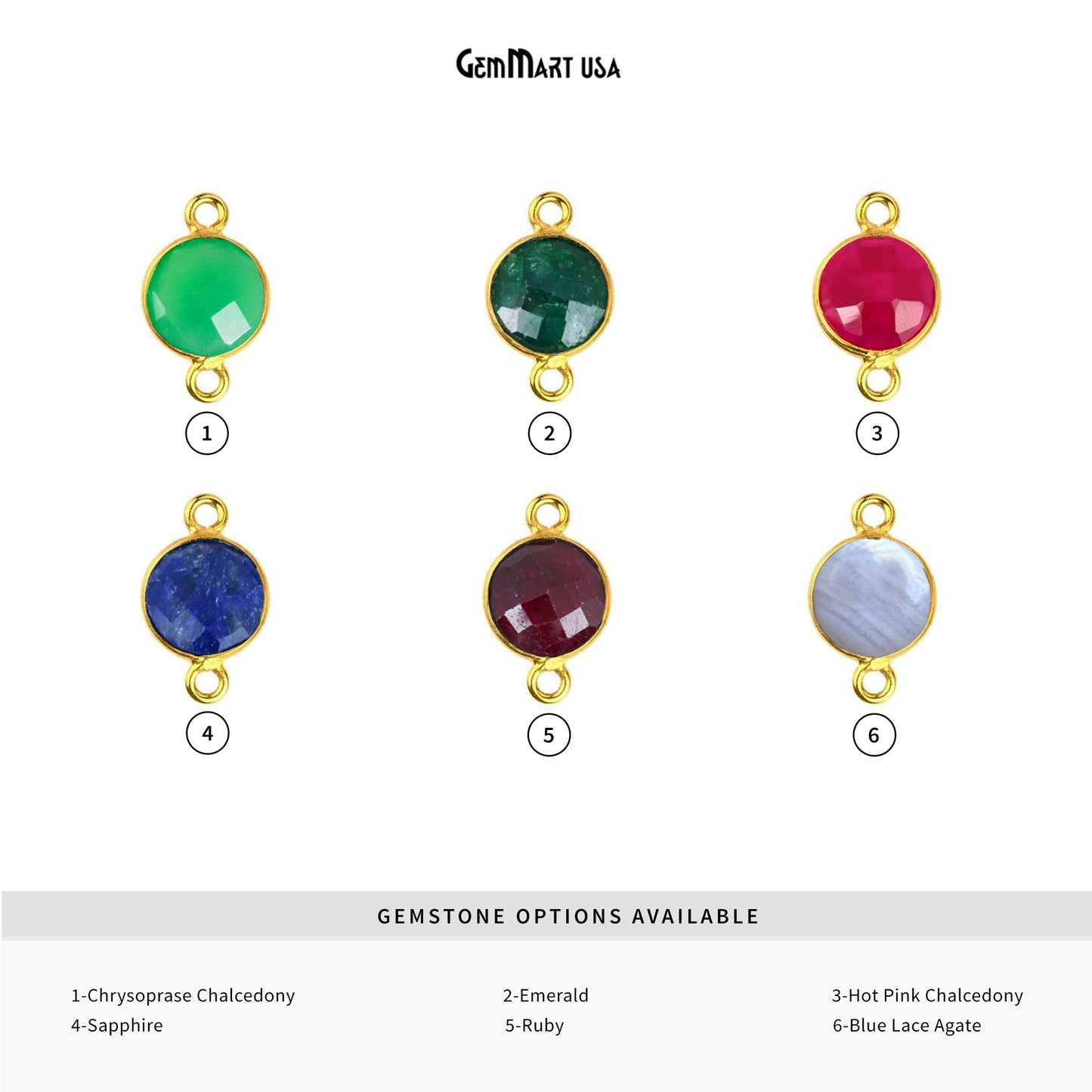 Round 10mm Double Bail Gold Bezel Gemstone Connectors