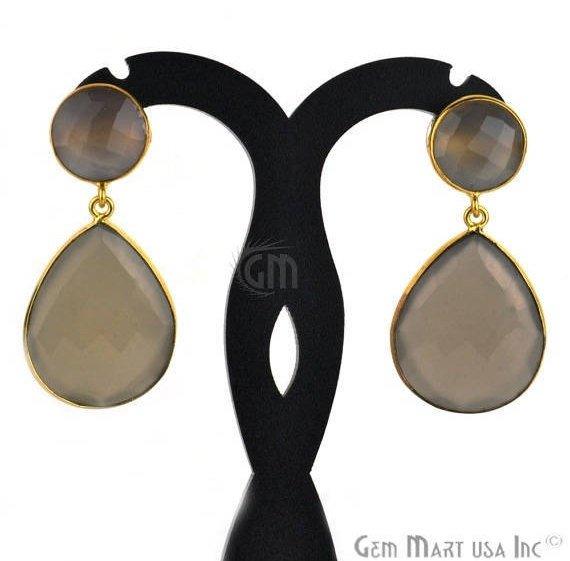 Pear and Round Shape 21x46mm Gold Plated Gemstone Dangle Studs (Pick your Gemstone) (90014-1) - GemMartUSA