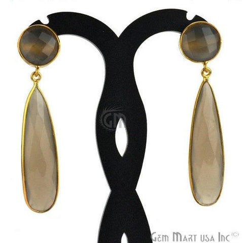 Pear and Round Shape 43x28mm Gold Plated Gemstone Dangle Studs (Pick your Gemstone) (90015-1) - GemMartUSA
