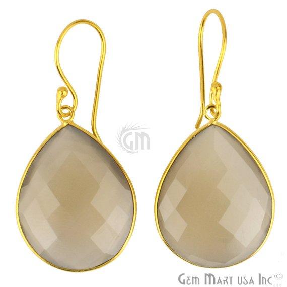 Pear Shape 44x21mm Gold Plated Gemstone Hook Earrings (Pick your Gemstone) (90056-1) - GemMartUSA