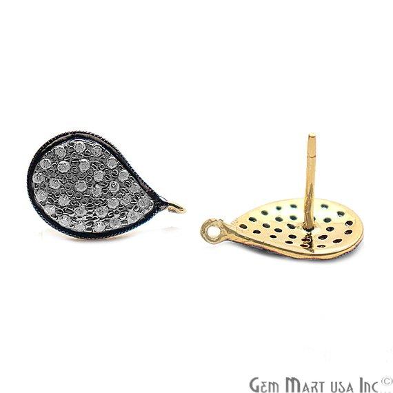 DIY Cubic Zirconia Earring Supply, Cubic Zircon Studs, CZ Pave Earrings, Loop Connector Earrings, Gold Bail Studs (CZ-90010) - GemMartUSA