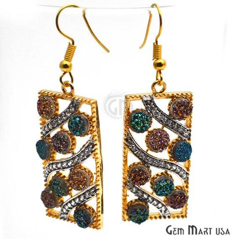 Druzy Earrings, Cubic Zirconia Pave Dangle Earrings, Gold Plated Hook Earrings, Choose Your Style - GemMartUSA