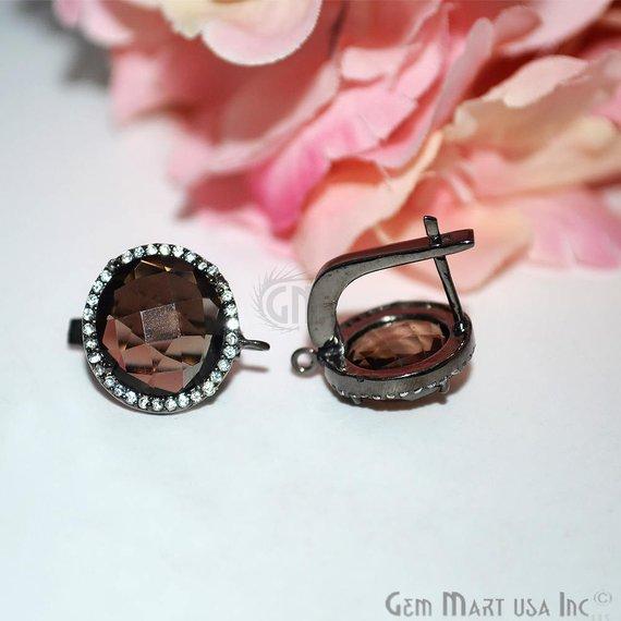 Round Shape 16mm Black Plated Cubic Zircon Gemstone Stud Earrings (Pick your Gemstone) (CZER-3) - GemMartUSA